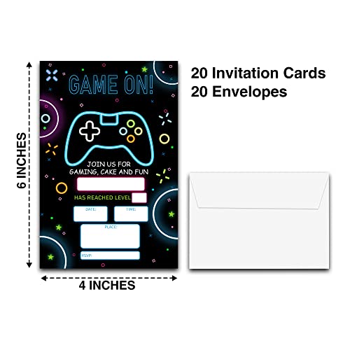 DETIHO 4" x 6" Video Game Theme Birthday Party Invitation Cards With Envelopes - Game On - Gaming Party Invitation - 20 Sets - E39 - Image 2