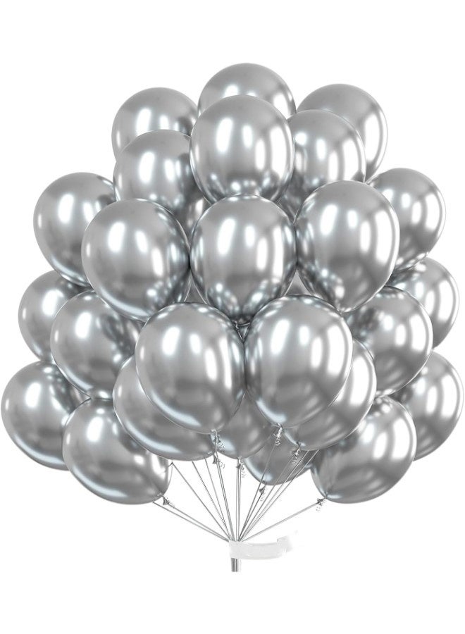 TOY GARDEN 50 PCS Chrome Metallic Silver Balloons Latex Bulk Party Decorations Supply Kit High-Shine Glossy Balloons for Weddings Birthdays Events - Image 1