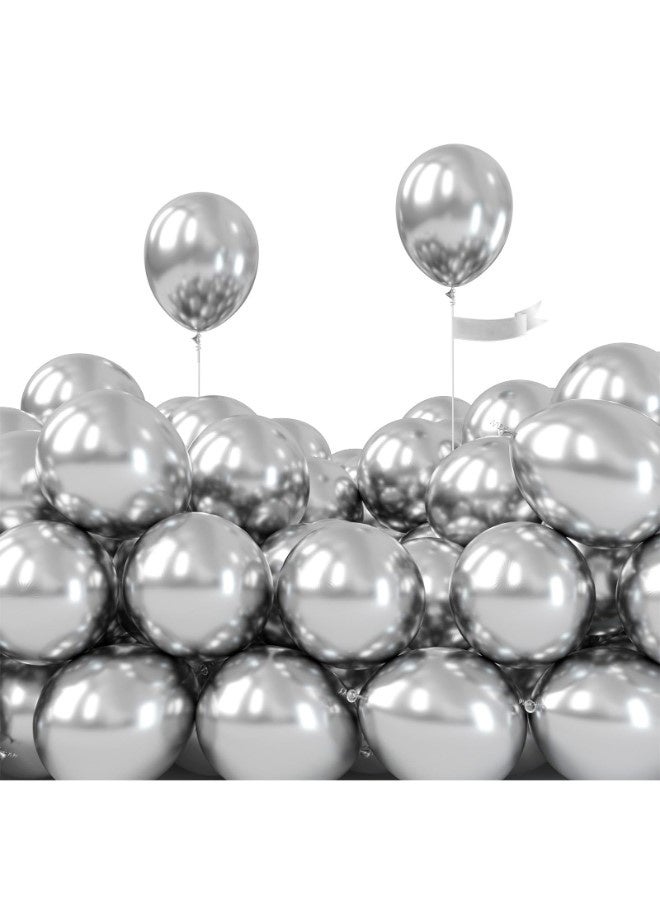 TOY GARDEN 50 PCS Chrome Metallic Silver Balloons Latex Bulk Party Decorations Supply Kit High-Shine Glossy Balloons for Weddings Birthdays Events - Image 2