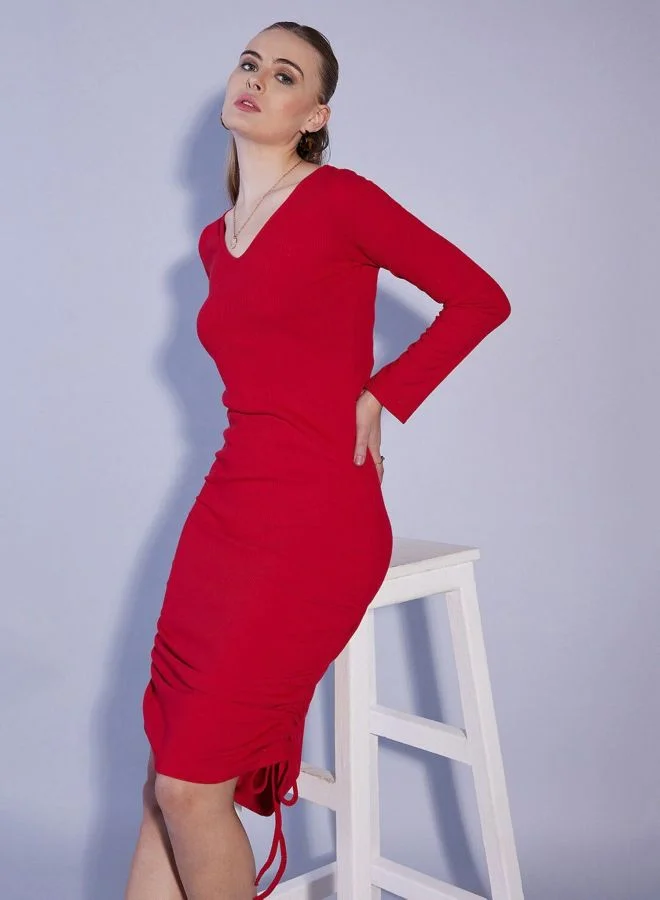 Freehand  Women Regular Fit Solid V-Neck Long Sleeve Dress for Women | Best Price UAE