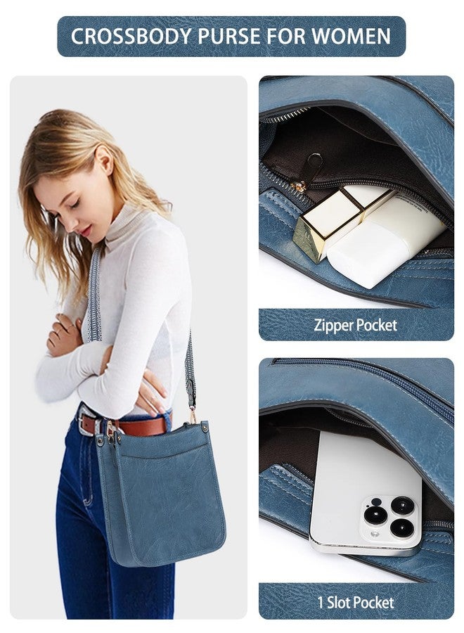 BAVERGE Purses for Women 3PCS, Crossbody Bags Set Large Leather Purse Shoulder Handbags with Wallet Adjustable Straps for Ladies Tote, Blue, Medium-12.2", Solid - Image 2
