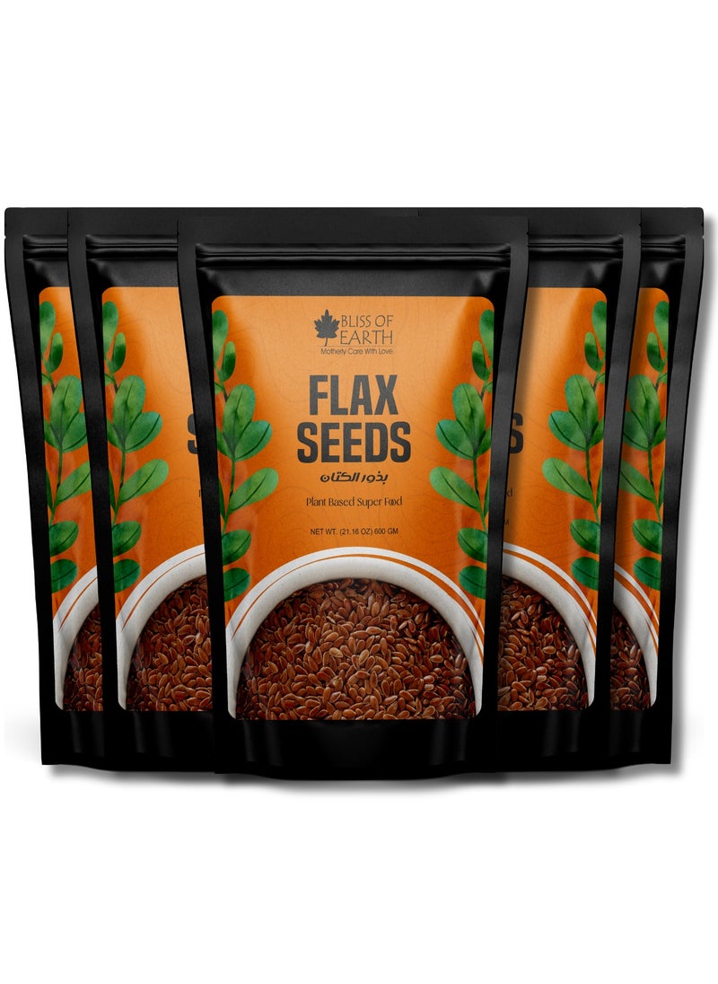 BLISS OF EARTH 5x600g Raw Flax Seeds For Eating and Weight Loss Rich in Omega Pack Of 5  - Image 1