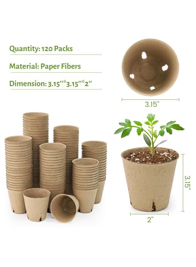 Bluepro 120 Packs 3.15 Inch Peat Pots, Biodegradable Pots for Seedlings with Drainage Holes, Herb Seed Starter - Image 2
