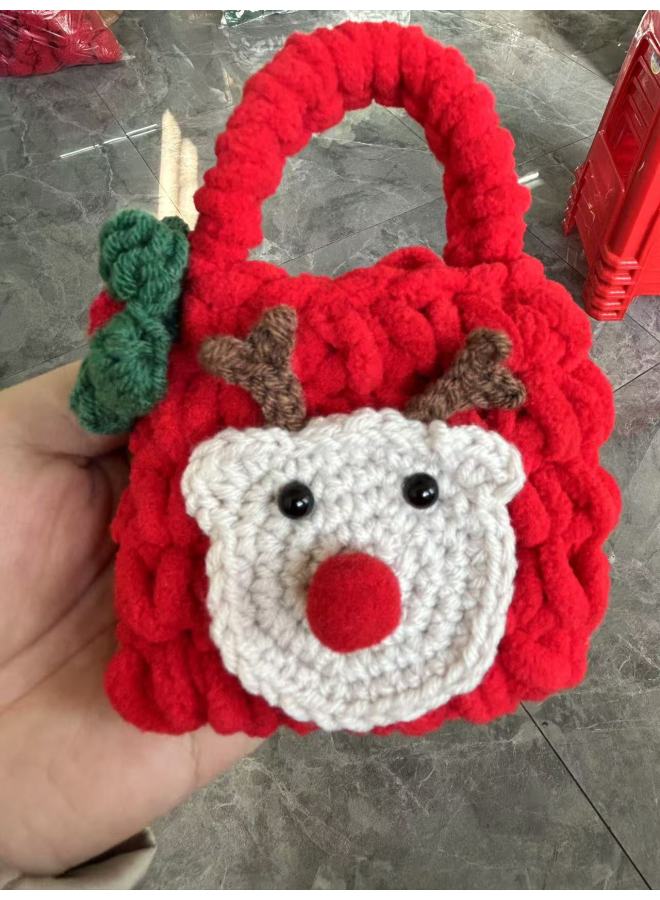 Pink Cute Cyber Red Bear Lion Wake Flower Plush Hand-woven Drop-resistant Headphone Bag Bluetooth Headphone Protective Cover Finished Product-Color:Elk  - Image 1