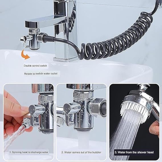 VishBin VishBin Sink Shower Head Set ShockFree Shower Head Set External for Sink Extendable Taps Shower Head Set with 15 m Hose and Tap Dispenser for Cleaning Kitchen Bathroom - Image 5