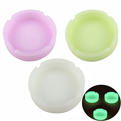 HOWDIA Luminous Silicone Ashtray | Round Rubber Ash Tray, High Temperature Heat Resistant, Glow-in-the-Dark Ashtrays 3 Pack for Indoor/Outdoor Use, Non-Slip Base Design - Image 1