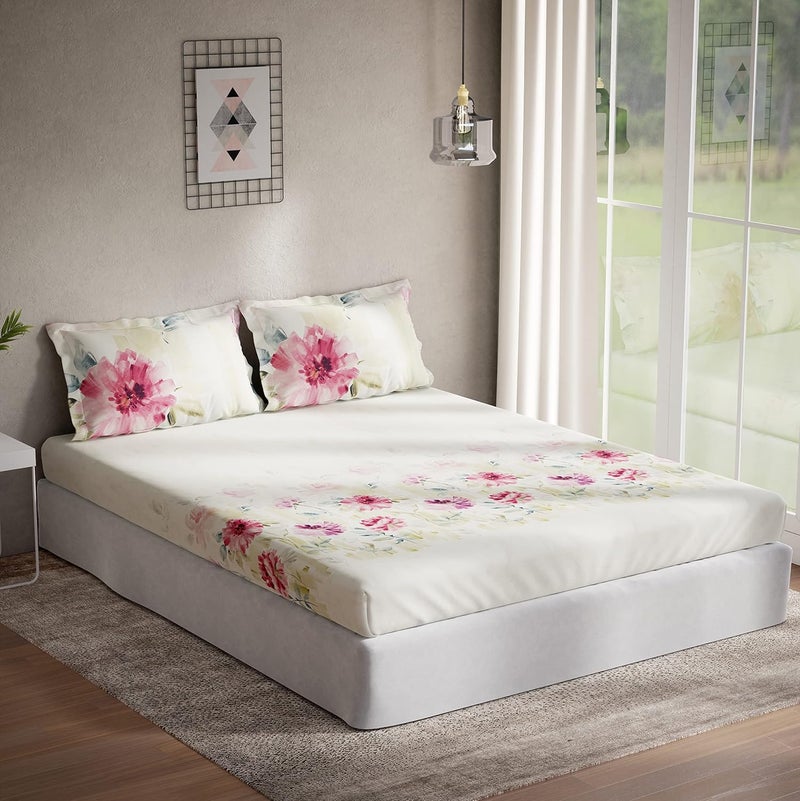 DDECOR Live beautiful DDECOR Floral Cotton 136 TC Double Bed Sheet with 2 Pillow Covers Pink 