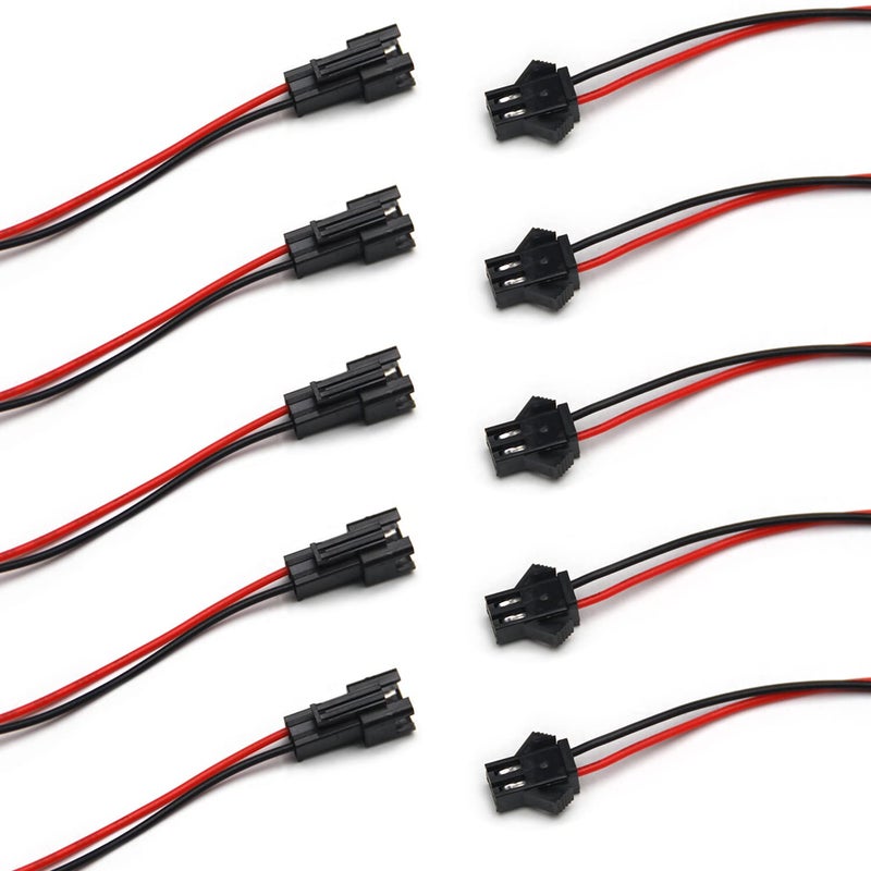 Fielect 5Pairs JST SM 2Pins Plug Male to Female Wire Connector 20cm Length EL Wire Cable Cord Connector 2.54mm Pitch - Image 1