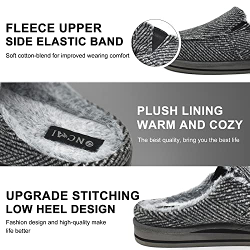 ONCAI Slipper for Men 2025 with Arch Support,Cotton-Blend Memory Foam House Slippers for Man Warm Strips Fluff Plush Wool-like Clogs with Rubber Sole Grey Size 10 - Image 3