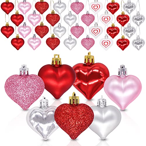 Ivenf Valentines Day Decorations Heart Decor 36 Pcs Red Silver Pink White Plastic Heart Tree Ornaments Christmas Valentine Tree Decorations for The Home Wedding Dinner Gifts Table Tiered Tray Dcor