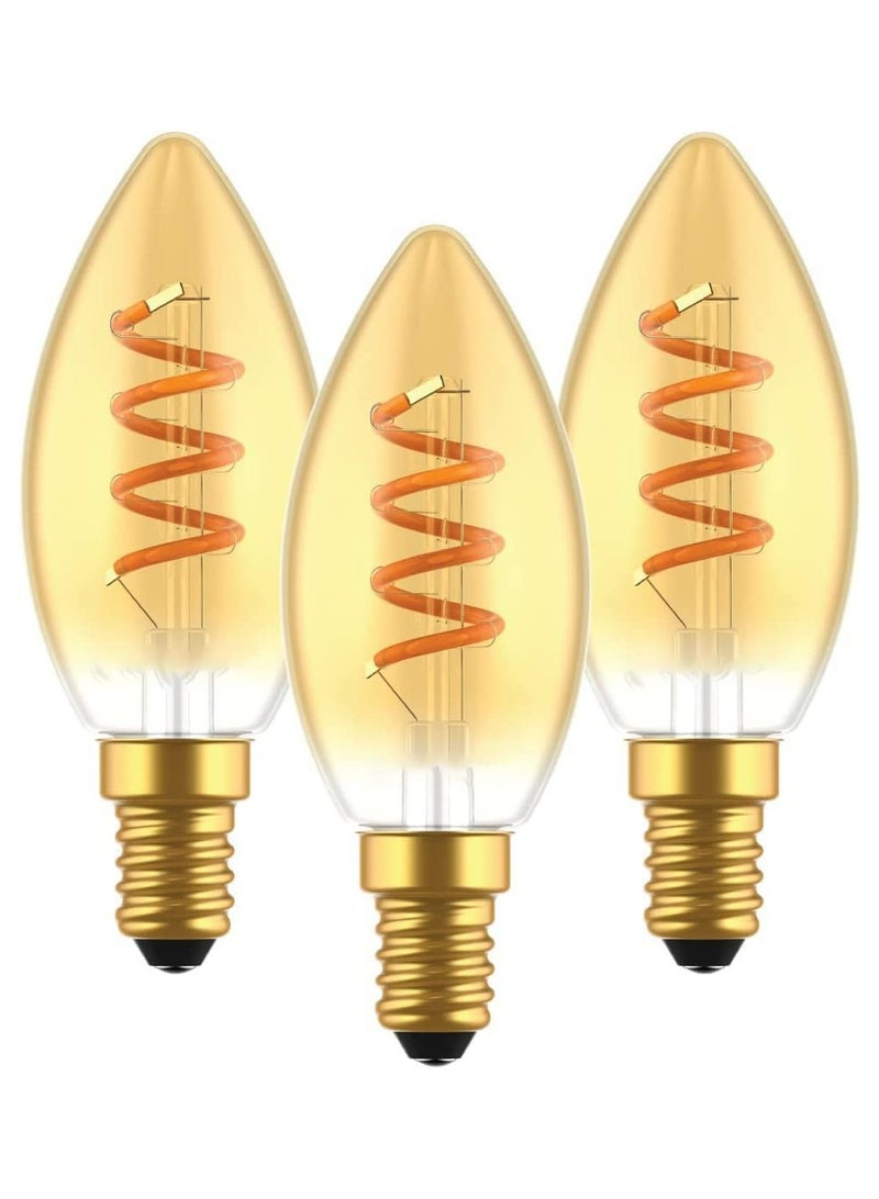 E14 Dimmable LED Light Bulbs, Vintage Amber Glass Candle Bulbs C35, 3W Warm White 2200K, Energy Efficient Lighting for Chandeliers and Wall Lamps (Pack of 3) - Image 1