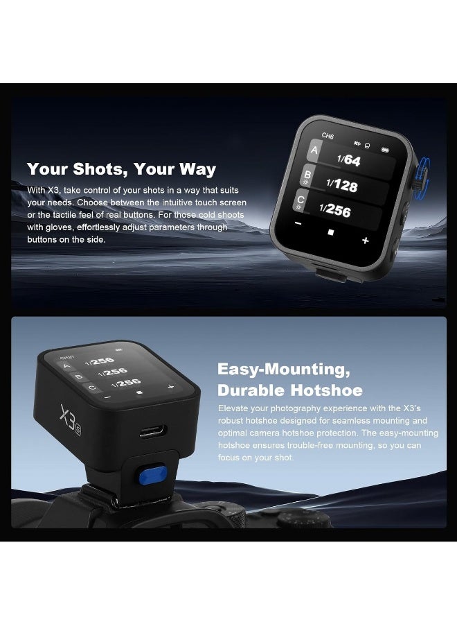 Godox X3-S TTL Wireless Flash Trigger for Sony Camera,OLED Touchscreen Flash Transmitter,Built-in Lithium Battery+Quick Charge(Upgrade Version of X2T-S/Xpro-S/XProII-S) - Image 2