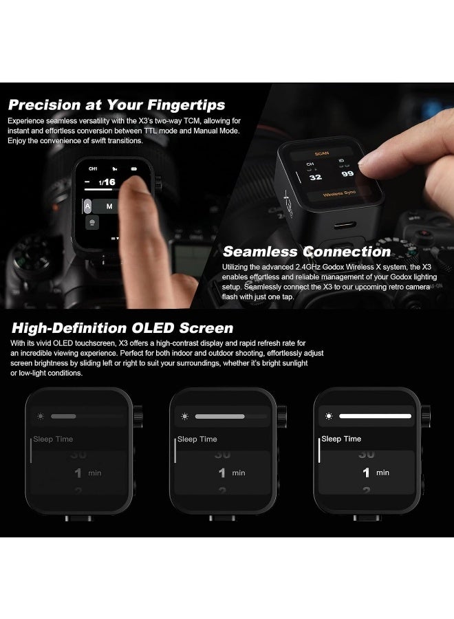 Godox X3-S TTL Wireless Flash Trigger for Sony Camera,OLED Touchscreen Flash Transmitter,Built-in Lithium Battery+Quick Charge(Upgrade Version of X2T-S/Xpro-S/XProII-S) - Image 3