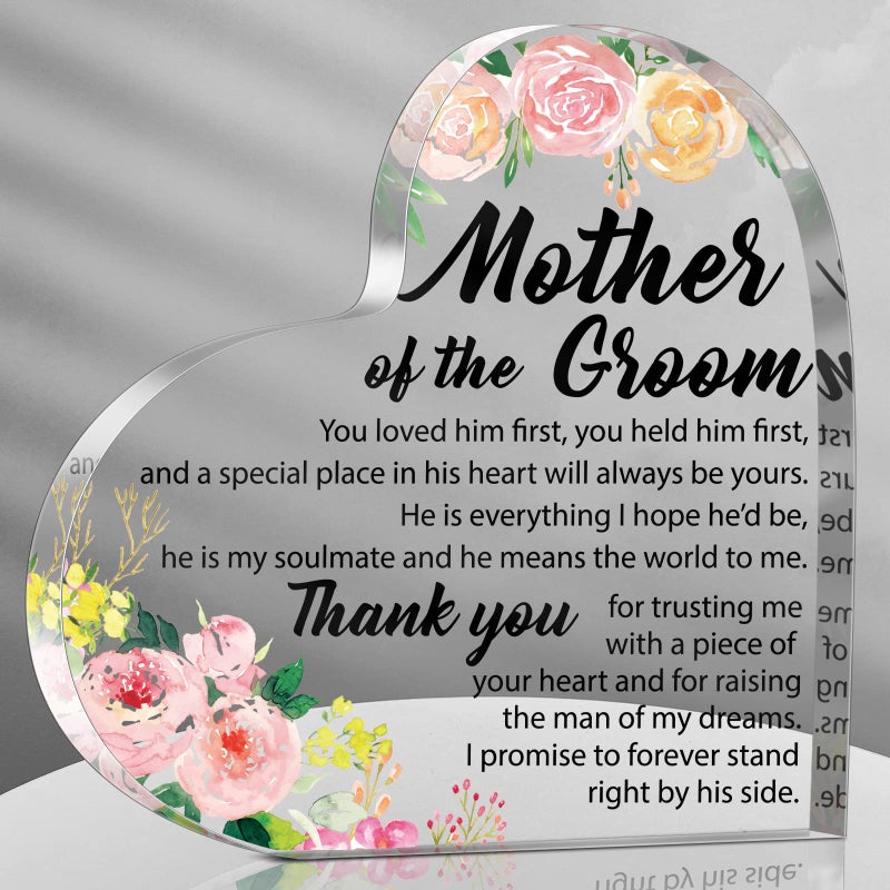 Yulejo Gift for Mother of the Groom from Bride Mother of the Groom Gifts Wedding Gifts Acrylic Square Heart Gift Thank You Gift for Mom Wedding Gifts for Mother of the Groom (Delicate Style) - Image 1