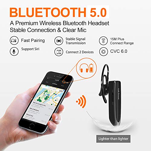 Link Dream Bluetooth Earpiece for Cell Phone Hands Free Wireless Headset Noise Cancelling Mic 24Hrs Talking 1440Hrs Standby Compatible with iPhone Android for Driver Trucker (2 Pack) - Image 4