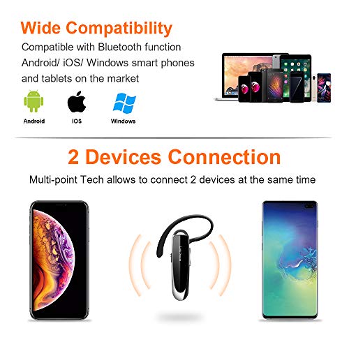 Link Dream Bluetooth Earpiece for Cell Phone Hands Free Wireless Headset Noise Cancelling Mic 24Hrs Talking 1440Hrs Standby Compatible with iPhone Android for Driver Trucker (2 Pack) - Image 5