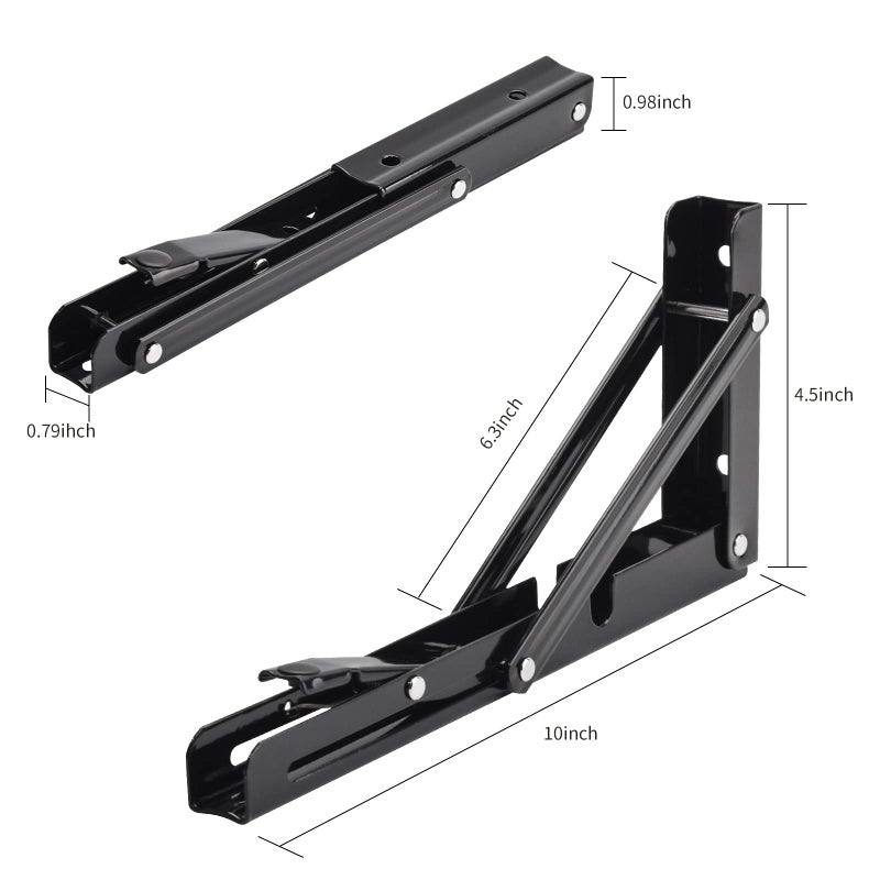Yumore Folding Shelf Brackets  10 Inch Heavy Duty Collapsible Shelf Bracket  Black Diy L Bracket For Workbench Folding Table Hinge  Max Load: 330Lb  2 Pack - Image 2