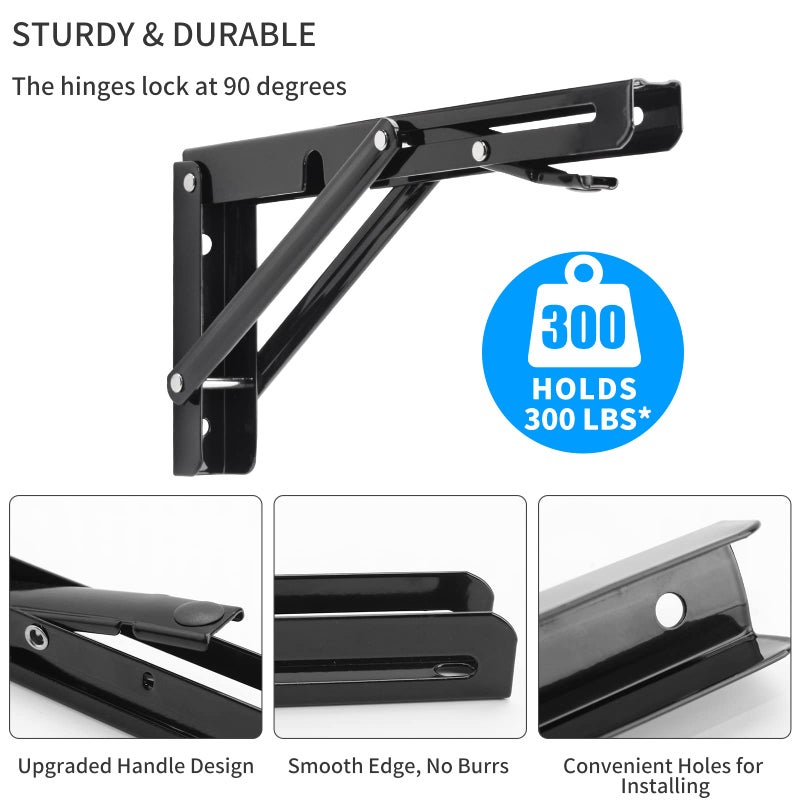 Yumore Folding Shelf Brackets  10 Inch Heavy Duty Collapsible Shelf Bracket  Black Diy L Bracket For Workbench Folding Table Hinge  Max Load: 330Lb  2 Pack - Image 4