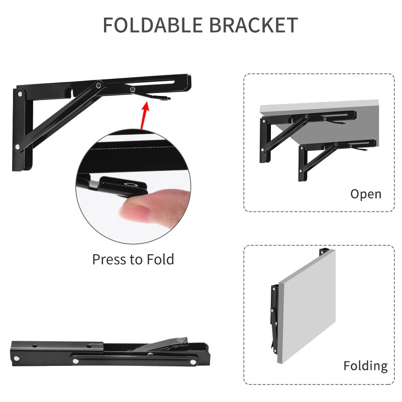 Yumore Folding Shelf Brackets  10 Inch Heavy Duty Collapsible Shelf Bracket  Black Diy L Bracket For Workbench Folding Table Hinge  Max Load: 330Lb  2 Pack - Image 3