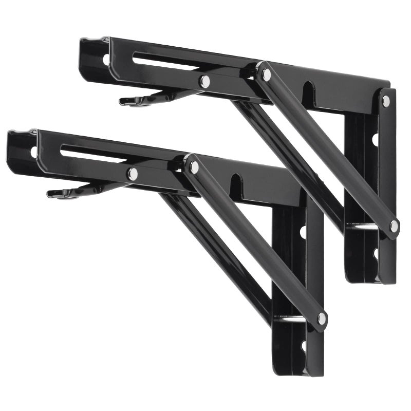 Yumore Folding Shelf Brackets  10 Inch Heavy Duty Collapsible Shelf Bracket  Black Diy L Bracket For Workbench Folding Table Hinge  Max Load: 330Lb  2 Pack - Image 1