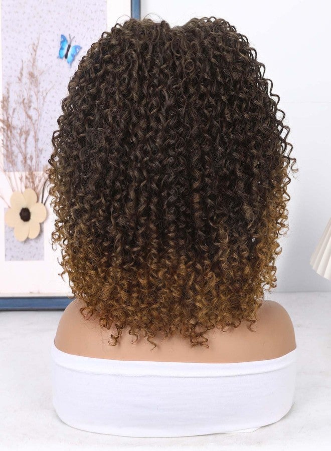 WIGER Short Bob Lace Front Wigs Middle Part Wigs Pre Plucked Curly 13x4x1 T Lace Part Wigs Ombre Brown Afro Kinky Curly Wigs Synthetic Curly Wig for African American women - Image 3