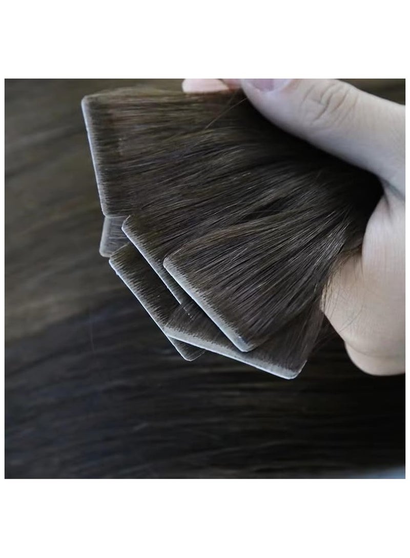 إستيل وصلات شعر غير مرئية بدون خياطة من شعر ريمي طبيعي بالكامل، ناعمة كالحرير، لاصقة على الوجهين، وصلات شعر طبيعية محقونة بنسيج الجلد (أسود طبيعي، 20 بوصة) - Image 1