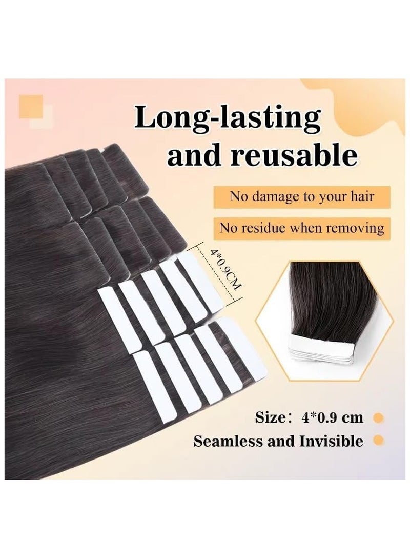 إستيل وصلات شعر غير مرئية بدون خياطة من شعر ريمي طبيعي بالكامل، ناعمة كالحرير، لاصقة على الوجهين، وصلات شعر طبيعية محقونة بنسيج الجلد (أسود طبيعي، 20 بوصة) - Image 5
