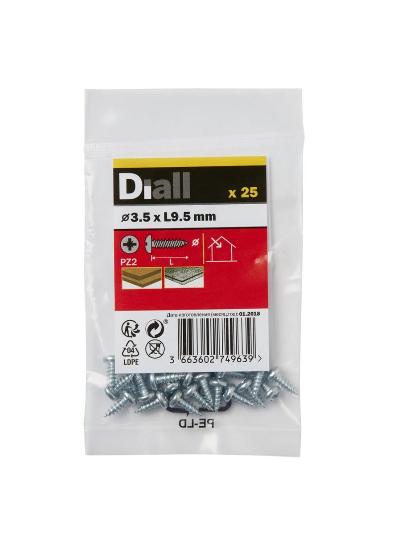 Zinc Plated Carbon Steel Pan Head Screw Pack 3.5 X 9.5 Mm 25 Piece