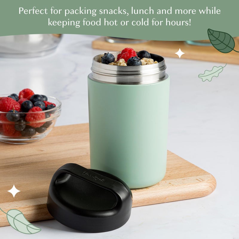 Goodful Stainless Steel Food Jar, Double Wall Vacuum Sealed Insulated Food Storage Container with Carry Handle Lid, 16-Ounce, Sage - Image 2