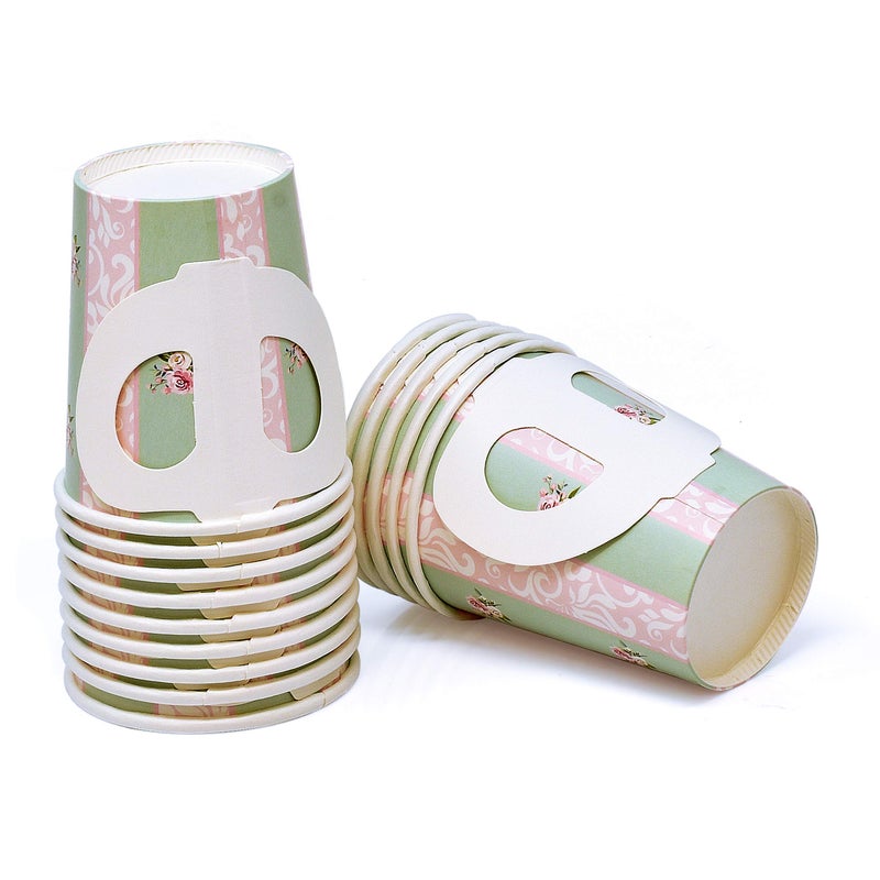 Gift Boutique 24 Disposable Tea Party Cup and Plates, Paper Teacups & Saucer with Handle for Birthday Princess Floral Tea Party Baby Shower Decoration - Image 4
