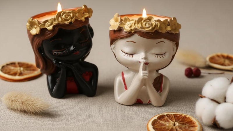 Princess Candle Holder Set of 2 – Gold Crown Design | Real Poured Wax Candle Included | Handmade Home Decor | Gift for Girls and Women | Table Accent - Image 1