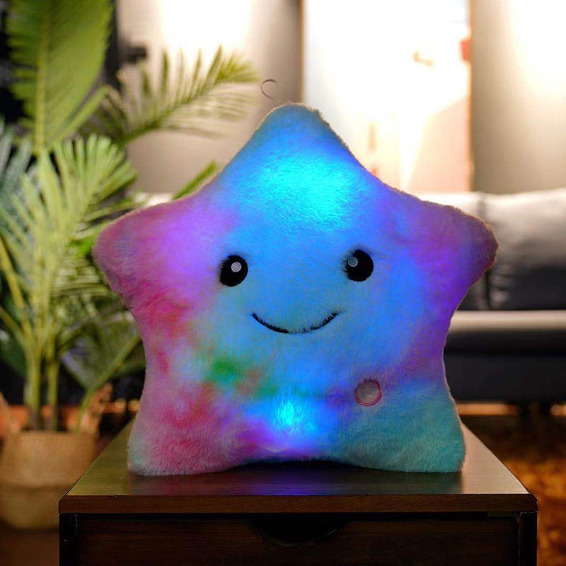 Colorful Glowing Star Plush Pillow with Music - Soft Decorative Toy  Gift