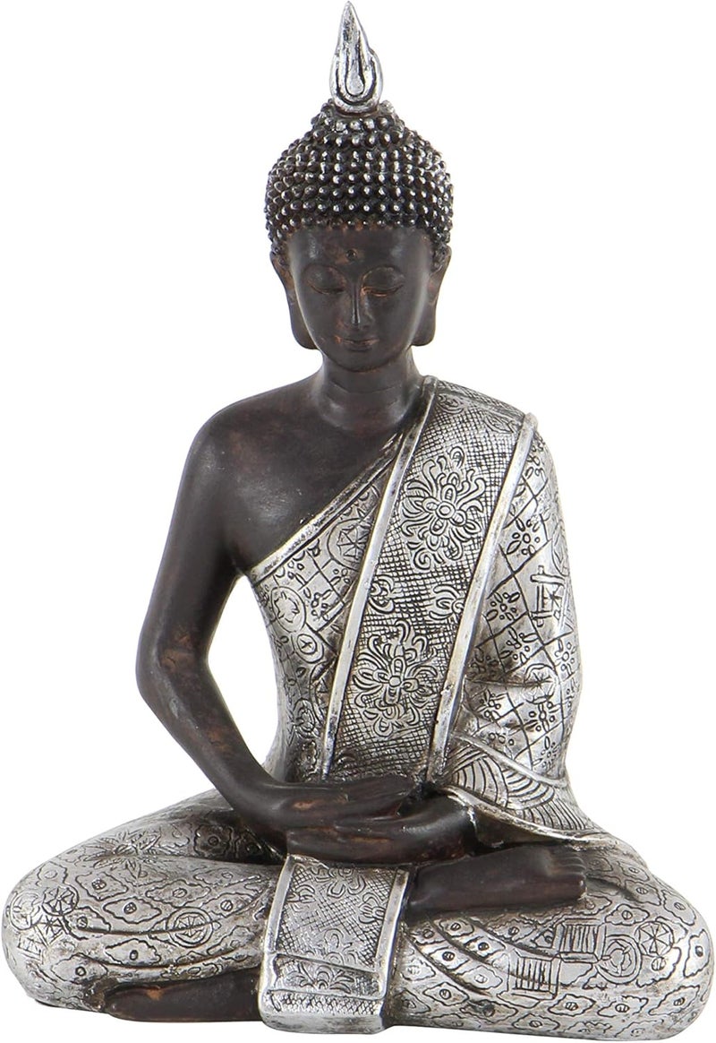 Deco 79 Polystone Buddha Decorative Sculpture - Meditating Home Decor Statue with Engraved Carvings, 6" x 4" x 8", Black - Image 2