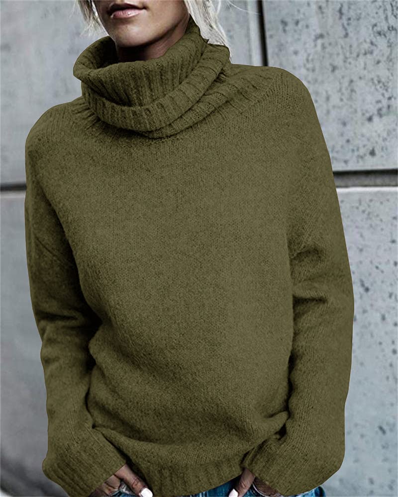FISACE Womens Oversized Turtleneck Pullover Sweater Cable Knit Long Sleeve Sweater Tops - Image 2