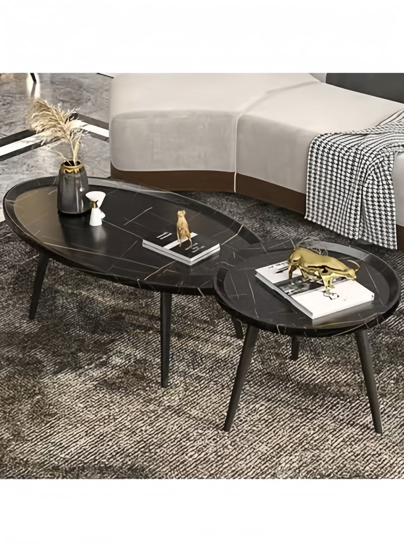 جيجيرو مجموعة من 2 طاولة قهوة بيضاوية متداخلة، طاولات جانبية مستديرة مع طاولات جانبية خشبية مبتكرة للأريكة، طاولة مركزية حديثة لغرفة المعيشة وغرفة النوم والمكتب والشرفة - Image 1