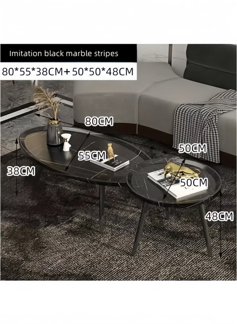 جيجيرو مجموعة من 2 طاولة قهوة بيضاوية متداخلة، طاولات جانبية مستديرة مع طاولات جانبية خشبية مبتكرة للأريكة، طاولة مركزية حديثة لغرفة المعيشة وغرفة النوم والمكتب والشرفة - Image 2