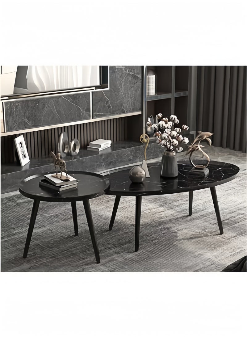 جيجيرو مجموعة من 2 طاولة قهوة بيضاوية متداخلة، طاولات جانبية مستديرة مع طاولات جانبية خشبية مبتكرة للأريكة، طاولة مركزية حديثة لغرفة المعيشة وغرفة النوم والمكتب والشرفة - Image 3