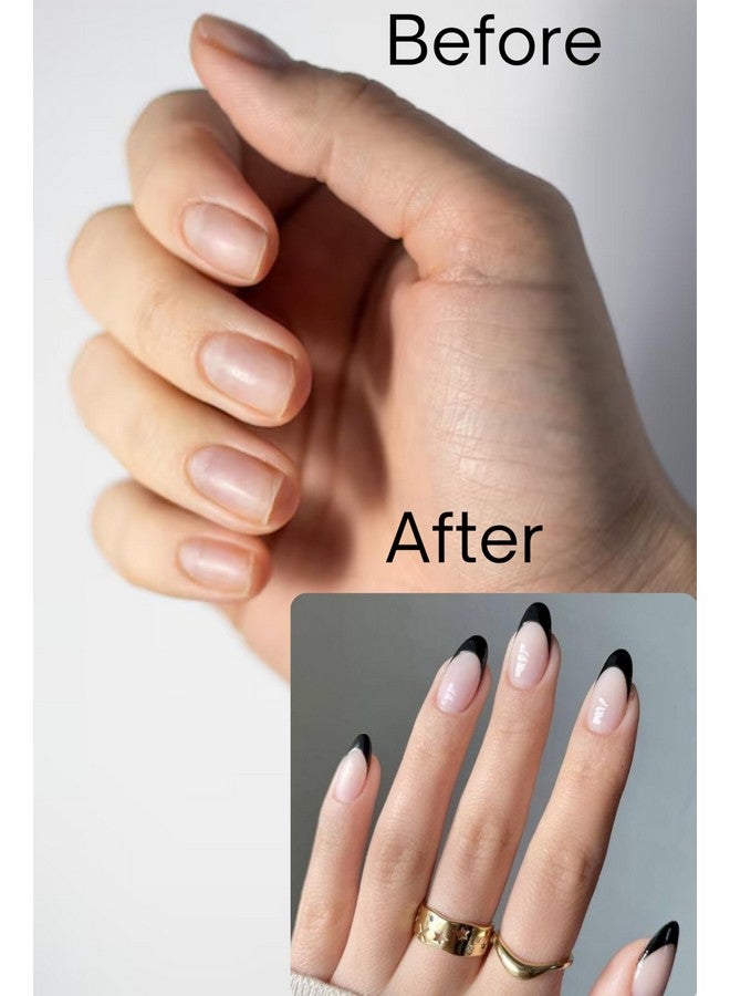 KLOSS BEAUTY Black French Short Oval Press On Nails Artificial Nails, Reusable Fake Nails, Set Of 22 False Nails Universally Sized Nail Extensions For Women, Longlasting Fake Nails With Glue - Image 2