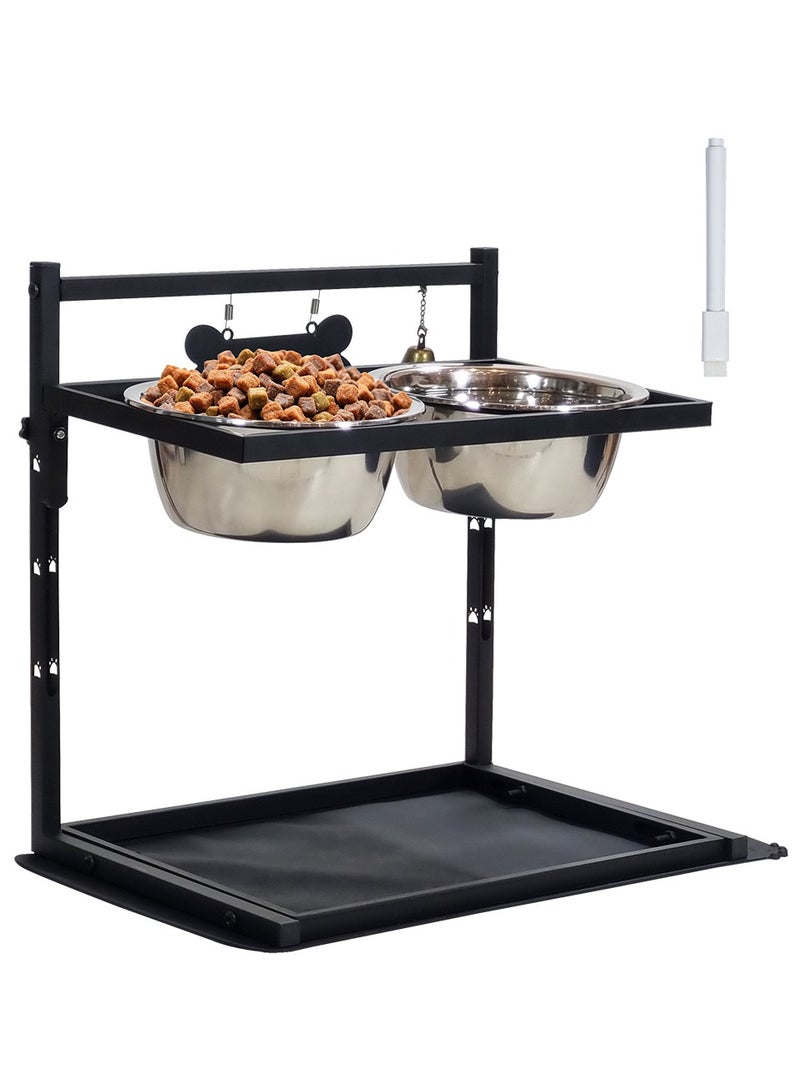 أن ان سي بيتس وحدة تغذية مرتفعة للكلاب المتوسطة والكبيرة، 3 محطات تغذية معدنية قابلة لضبط الارتفاع للكلاب مع وعاءين من الفولاذ المقاوم للصدأ، وبطاقة اسم، وجرس، وقلم، وسجادة مانعة للتسرب، سهلة التجميع 41 سم (أسود) - Image 1