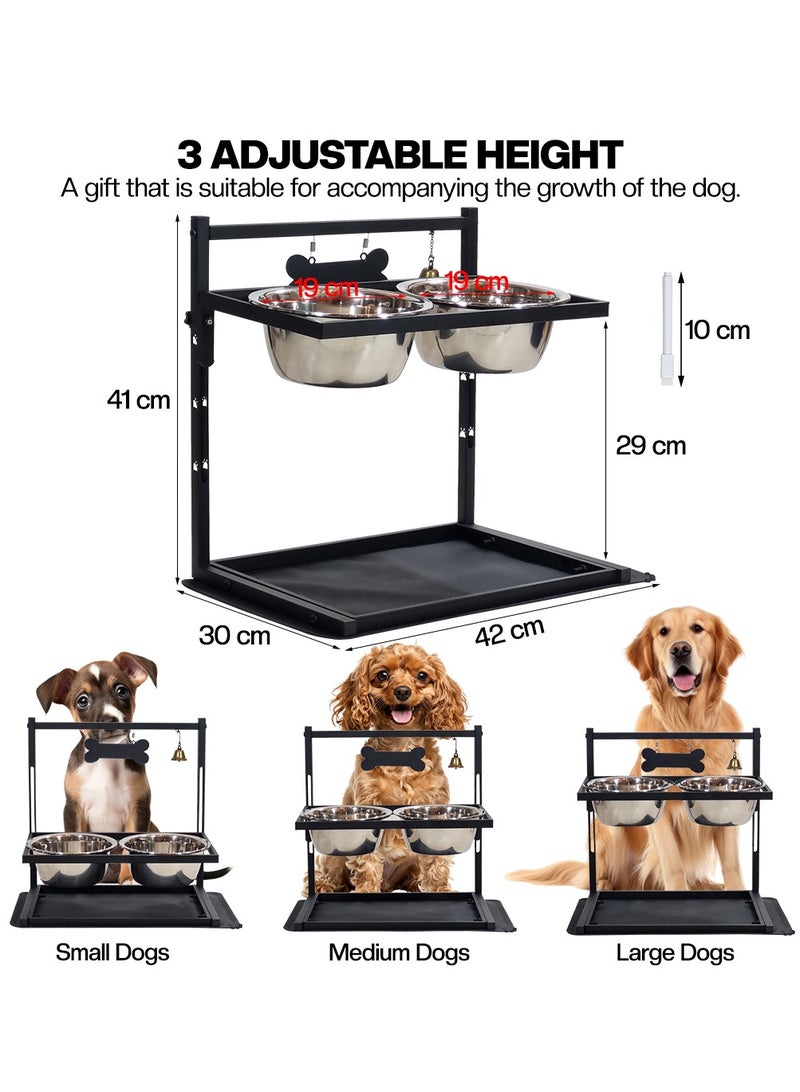 أن ان سي بيتس وحدة تغذية مرتفعة للكلاب المتوسطة والكبيرة، 3 محطات تغذية معدنية قابلة لضبط الارتفاع للكلاب مع وعاءين من الفولاذ المقاوم للصدأ، وبطاقة اسم، وجرس، وقلم، وسجادة مانعة للتسرب، سهلة التجميع 41 سم (أسود) - Image 2