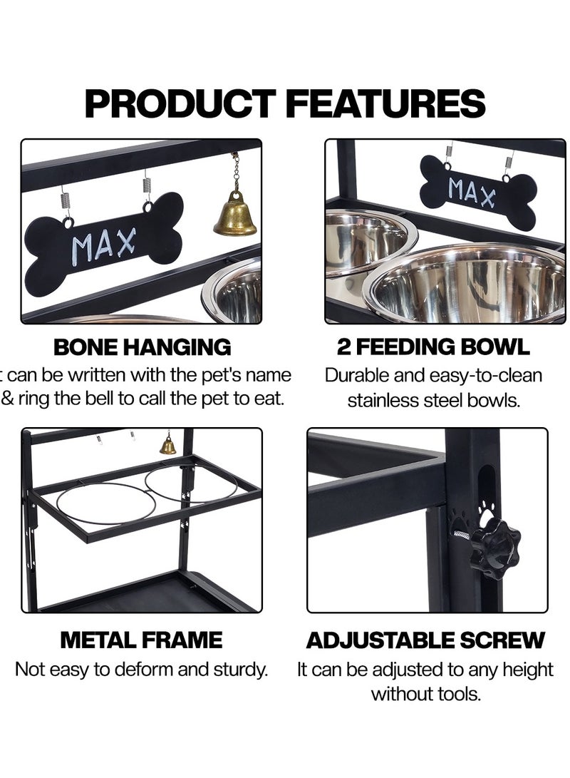أن ان سي بيتس وحدة تغذية مرتفعة للكلاب المتوسطة والكبيرة، 3 محطات تغذية معدنية قابلة لضبط الارتفاع للكلاب مع وعاءين من الفولاذ المقاوم للصدأ، وبطاقة اسم، وجرس، وقلم، وسجادة مانعة للتسرب، سهلة التجميع 41 سم (أسود) - Image 3