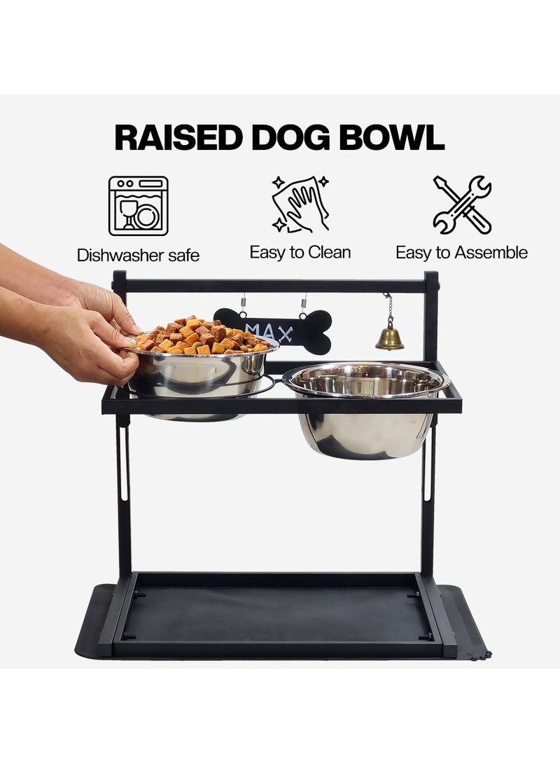 أن ان سي بيتس وحدة تغذية مرتفعة للكلاب المتوسطة والكبيرة، 3 محطات تغذية معدنية قابلة لضبط الارتفاع للكلاب مع وعاءين من الفولاذ المقاوم للصدأ، وبطاقة اسم، وجرس، وقلم، وسجادة مانعة للتسرب، سهلة التجميع 41 سم (أسود) - Image 4