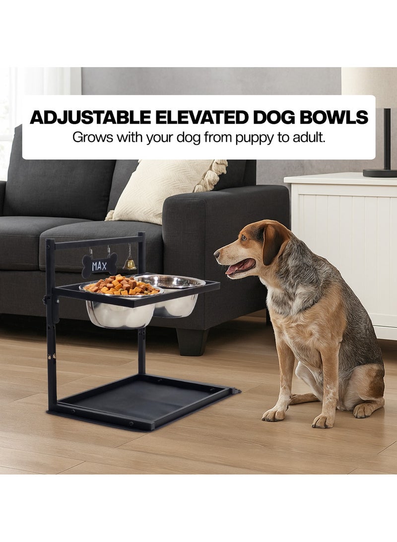 أن ان سي بيتس وحدة تغذية مرتفعة للكلاب المتوسطة والكبيرة، 3 محطات تغذية معدنية قابلة لضبط الارتفاع للكلاب مع وعاءين من الفولاذ المقاوم للصدأ، وبطاقة اسم، وجرس، وقلم، وسجادة مانعة للتسرب، سهلة التجميع 41 سم (أسود) - Image 5