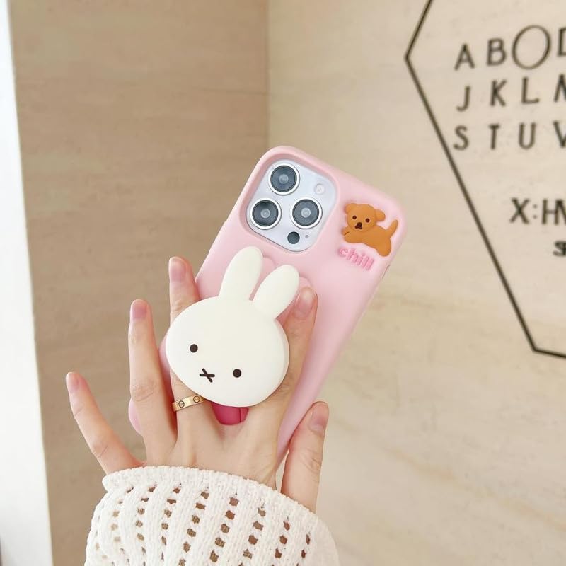 COVERLY for iPhone 16 Pro Max 3D Miffies Bunny Cute Cartoon Case,Full Protective Case Kawaii Adorable Miffy Rabbit Pink Pop Holder Soft Silicone Fashion Aesthetic Cover for Apple iPhone 16 Pro Max - Image 4