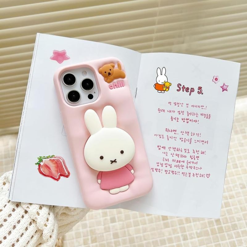 COVERLY for iPhone 16 Pro Max 3D Miffies Bunny Cute Cartoon Case,Full Protective Case Kawaii Adorable Miffy Rabbit Pink Pop Holder Soft Silicone Fashion Aesthetic Cover for Apple iPhone 16 Pro Max - Image 3