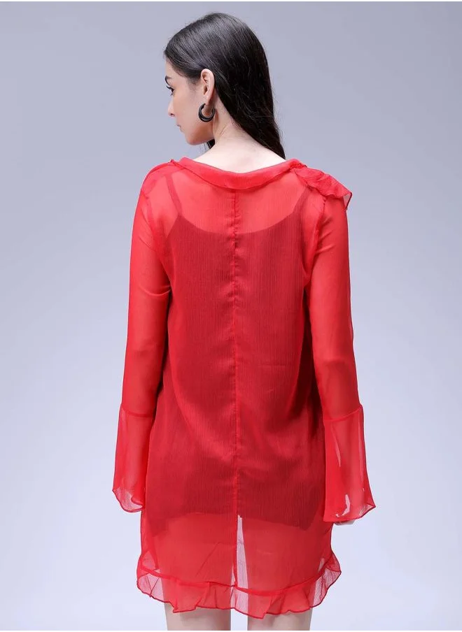 مرفوعة Women A-Line Casual Solid Ruffle Dress