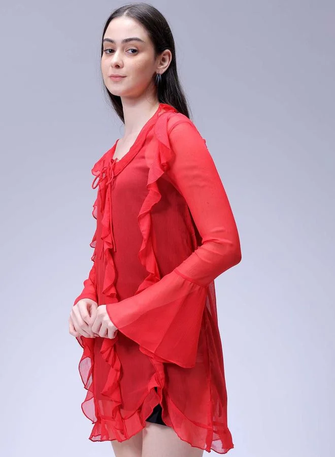 مرفوعة Women A-Line Casual Solid Ruffle Dress
