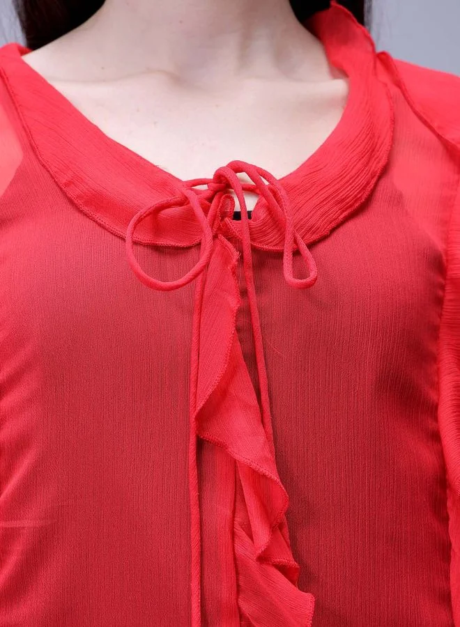 مرفوعة Women A-Line Casual Solid Ruffle Dress