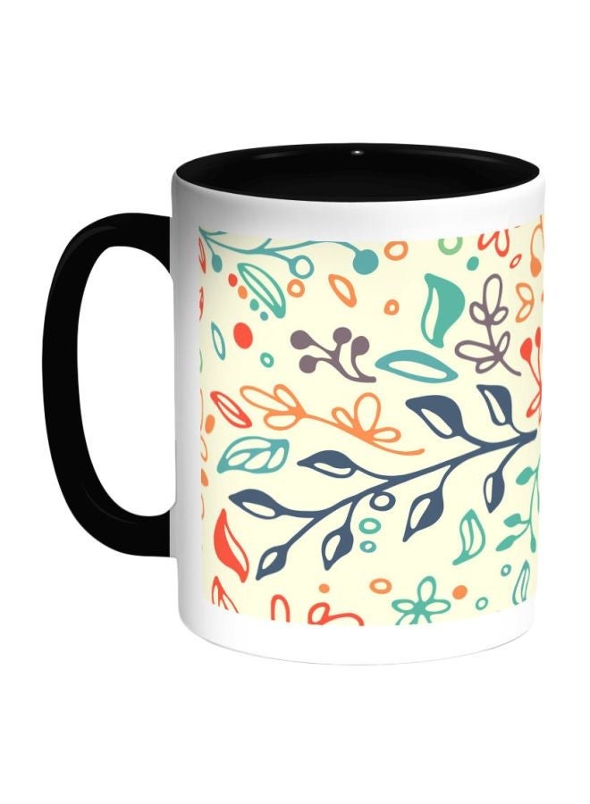 RYN Tree Leaves Printed Coffee Mug Black/White/Beige 325ml