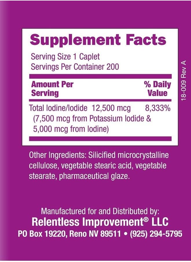 Relentless Improvement - Iodine Sublime 12.5mg 200 Caplets with Potassium Iodide - Image 1
